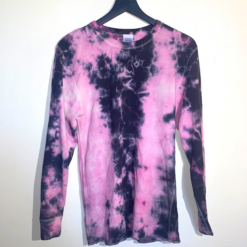 Hanes X USR Tie-Dye Pink and Black Long Sleeve Beefy Thermal Size Large